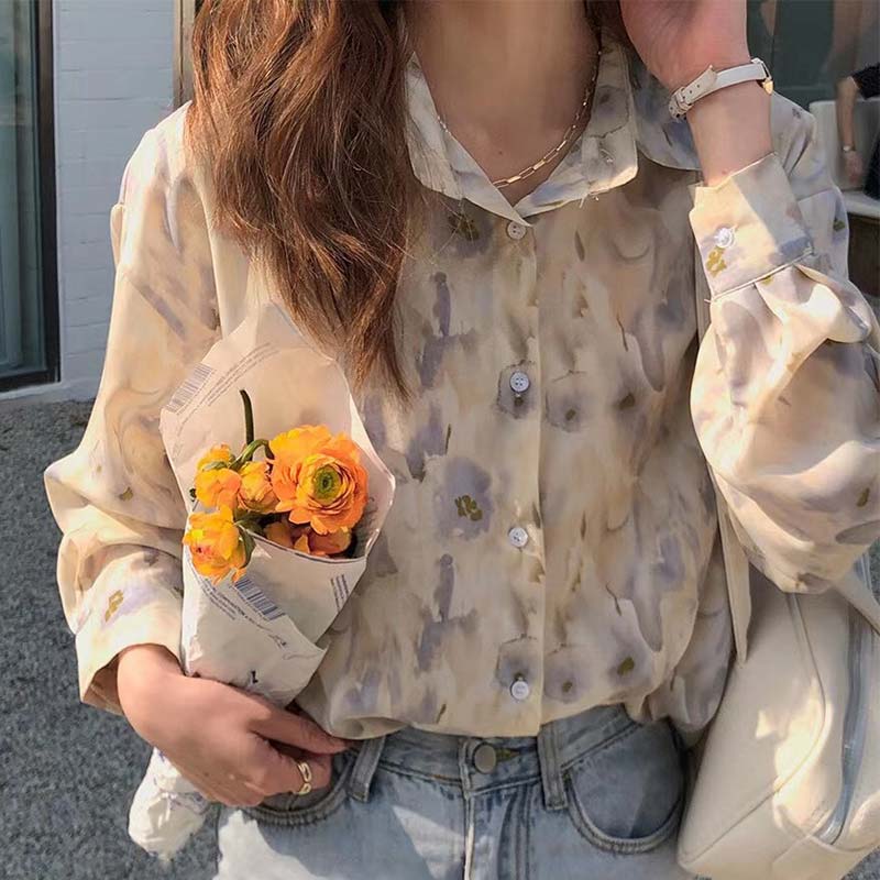 Sweet Floral Print Casual Lapel Shirt modakawa