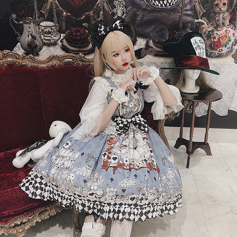 Princess Print Bow Lolita Suspender Dress Modakawa