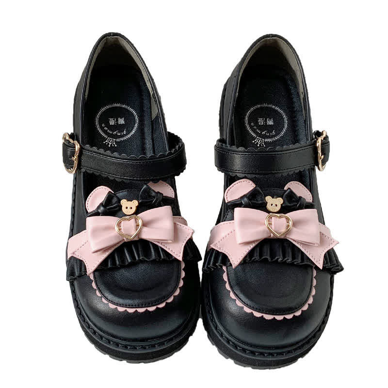 Vintage Bow Knot Button Bear Platform Lolita Shoes modakawa