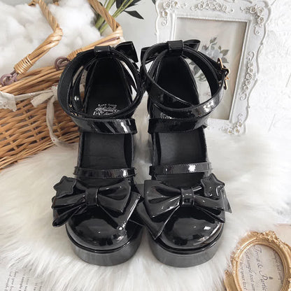 Bow Knot Star Buckle Lolita High-heeled Shoes modakawa