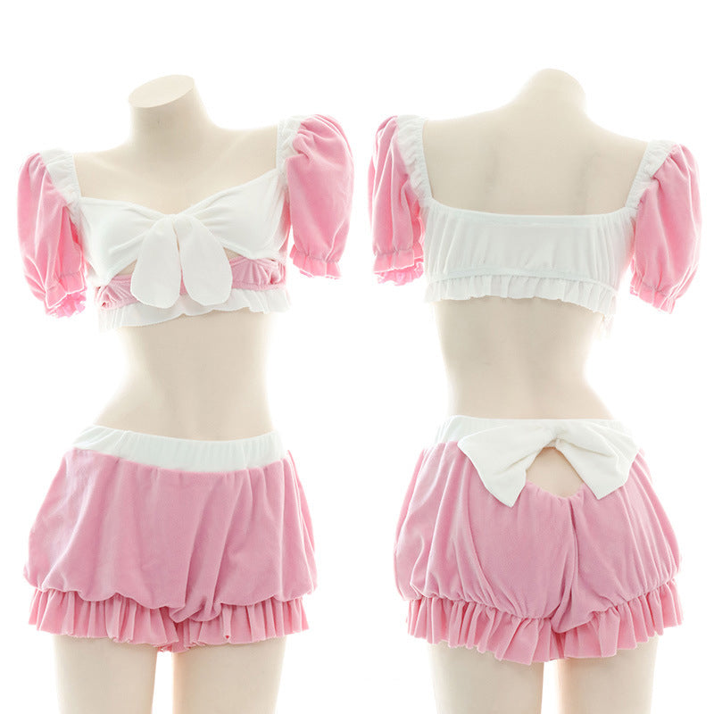 Pink Sweet Bow Knot Maid Lingerie Set Modakawa