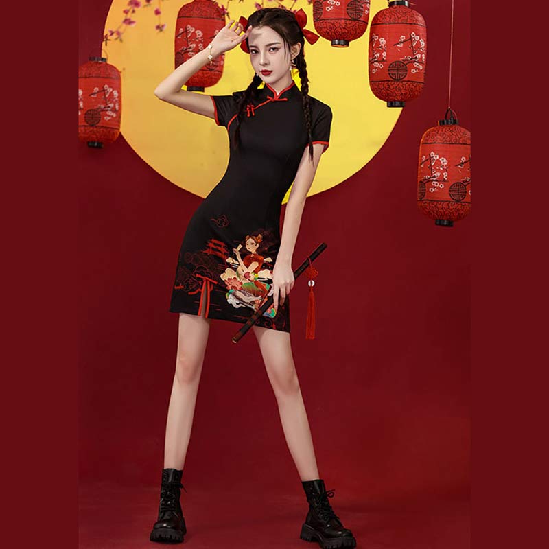 Gorgeous Girl Short Sleeve Buckle Cheongsam Dress modakawa