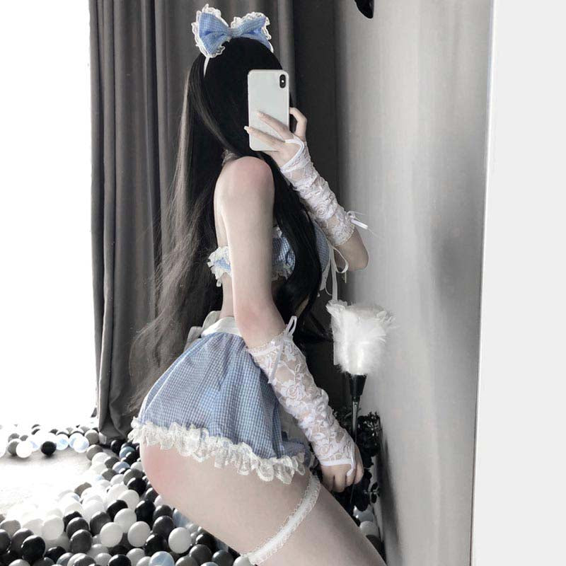 Blue Sexy Maid Lace Bow Stockings Lingerie Dress Modakawa