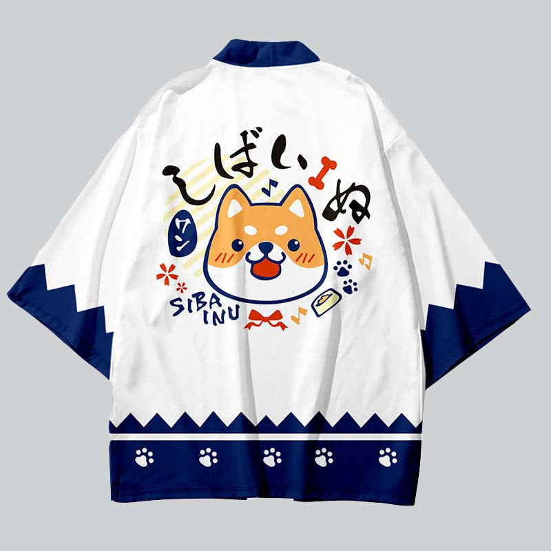 Cartoon Puppy Print Colorblock Kimono Outerwear modakawa