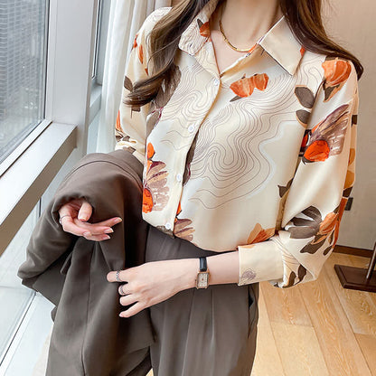 Abstract Ripple Print Chiffon Shirt Workwear modakawa