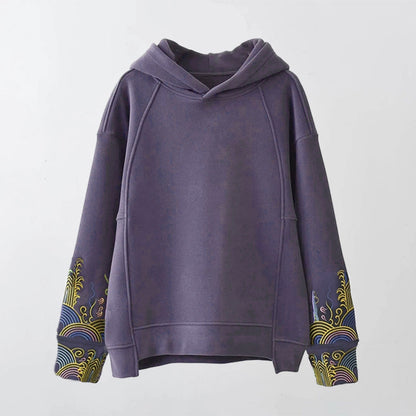 Casual Floral Embroidery Plush Loose Hoodie Modakawa