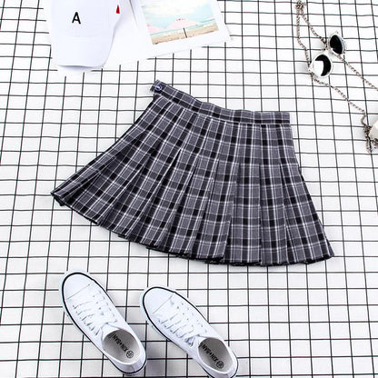 Plaid Uniform A-line High Waist Pleated Skirt Modakawa