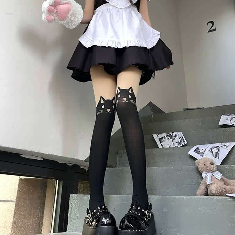 Cute Cartoon Kitty Print Lolita Stockings Tights Modakawa