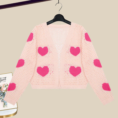 Love Heart Hollow Out Cardigan Flouncing Dress modakawa