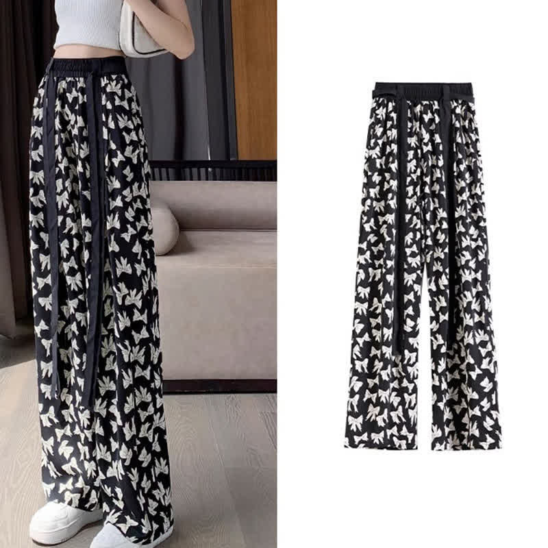 Vintage Flowers Print Chiffon Wide Leg Pants modakawa