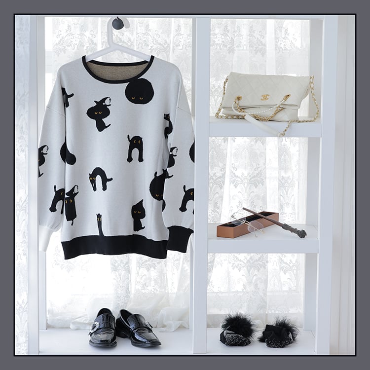 Halloween Black Cat Lolita Sweater with Tie mySite