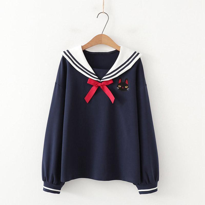 College Style Sailor Collar Bow Shirt Modakawa