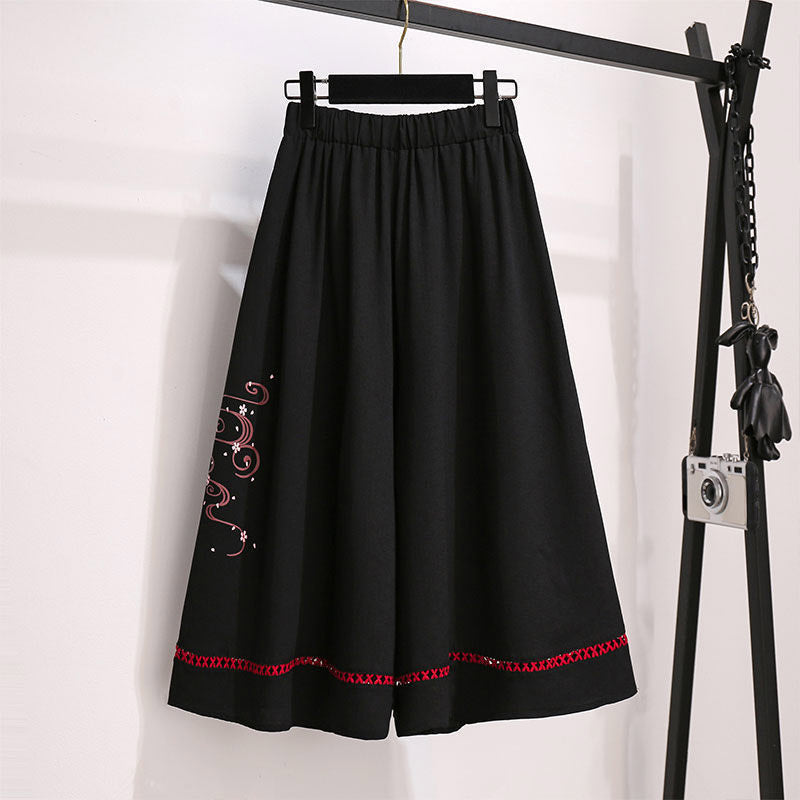 Black Sakura Fox Print Lace Up T-Shirt Wide Leg Pants Modakawa