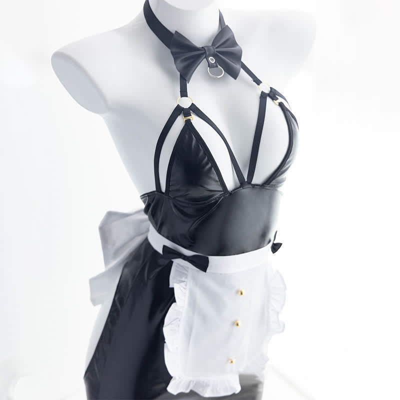 Kawaii Bunny PU Hollow Out Maid Lingeire Set modakawa