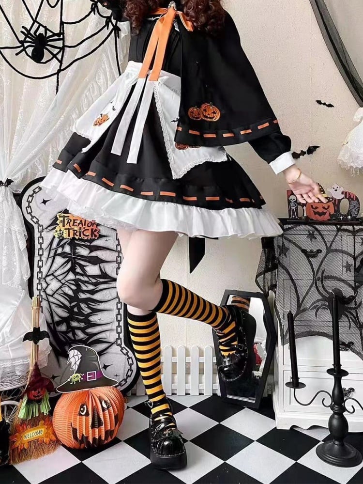 Halloween Lolita Witch Pumpkin Embroidery Dress Set mySite