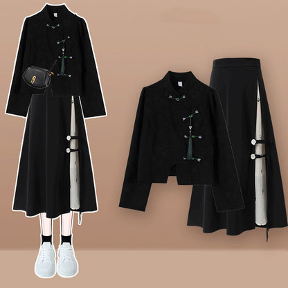 Magnificent Buckle Tassel Shirt High Waist Embroideried Pleated Skirt Modakawa