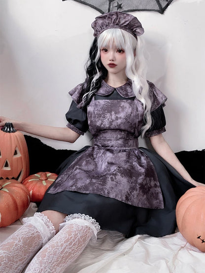 Halloween Costume Dark Maid Black Dress with Purple Apron mySite