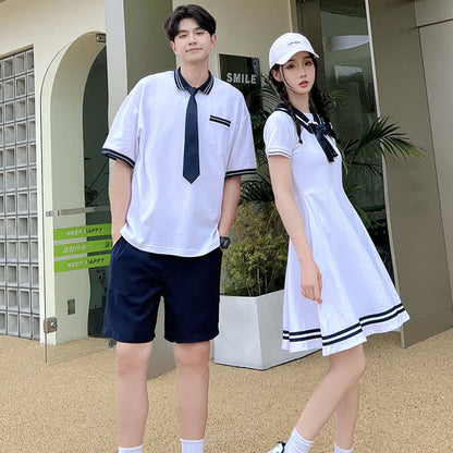 Cute Couple Sailor Collar Dress T-Shirt Shorts modakawa