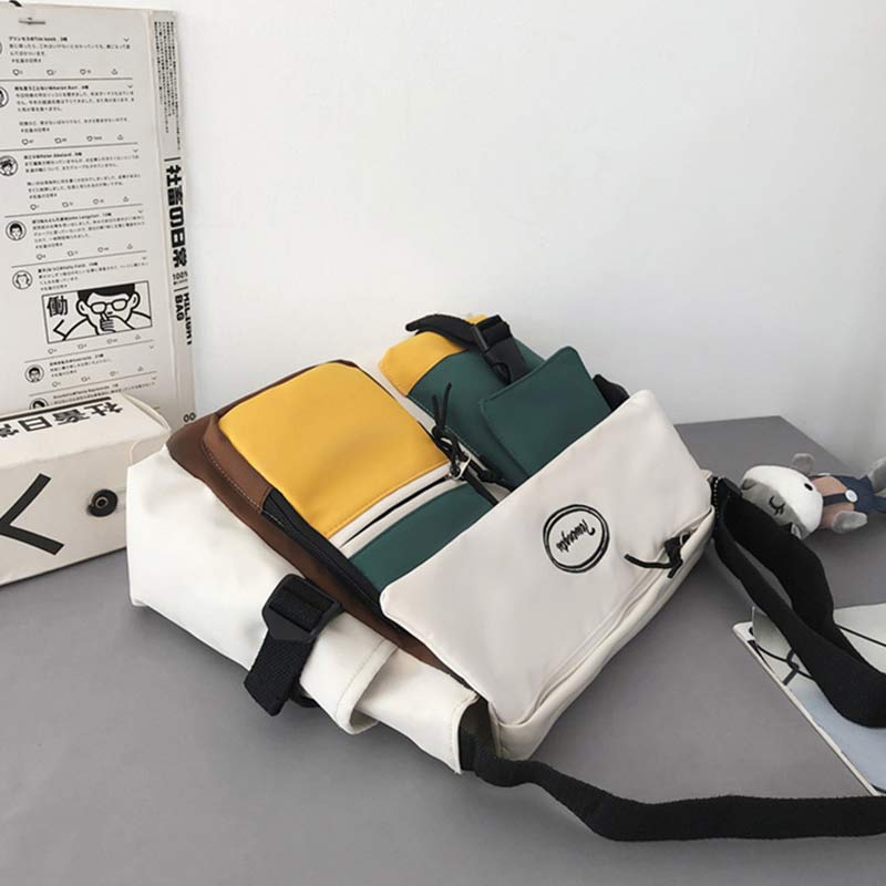 Fashion Colorblock Letter Print Canvas Crossbody Bag modakawa