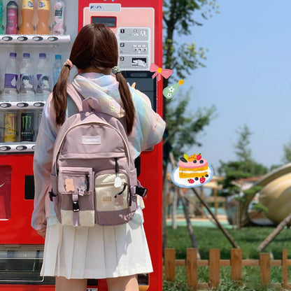 Stylish Color Block College Style Backpack Modakawa