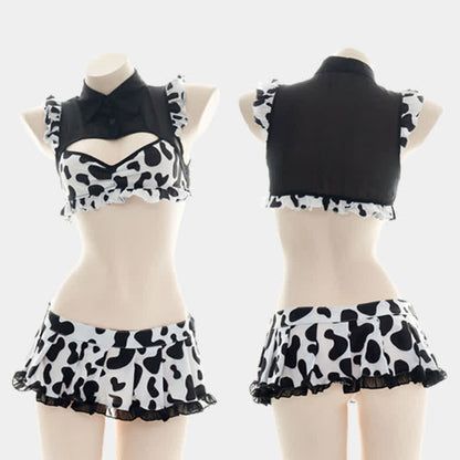 Sweet Maid Cow Print Cutout Lingerie Suit Modakawa