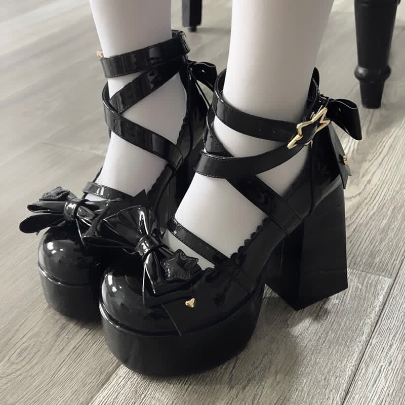 Bow Knot Star Buckle Lolita High-heeled Shoes modakawa