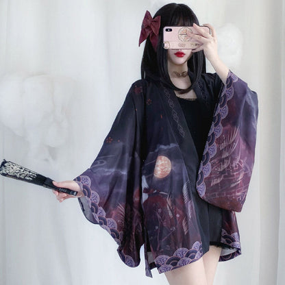 Vintage Anime Print Cardigan Kimono Outerwear modakawa