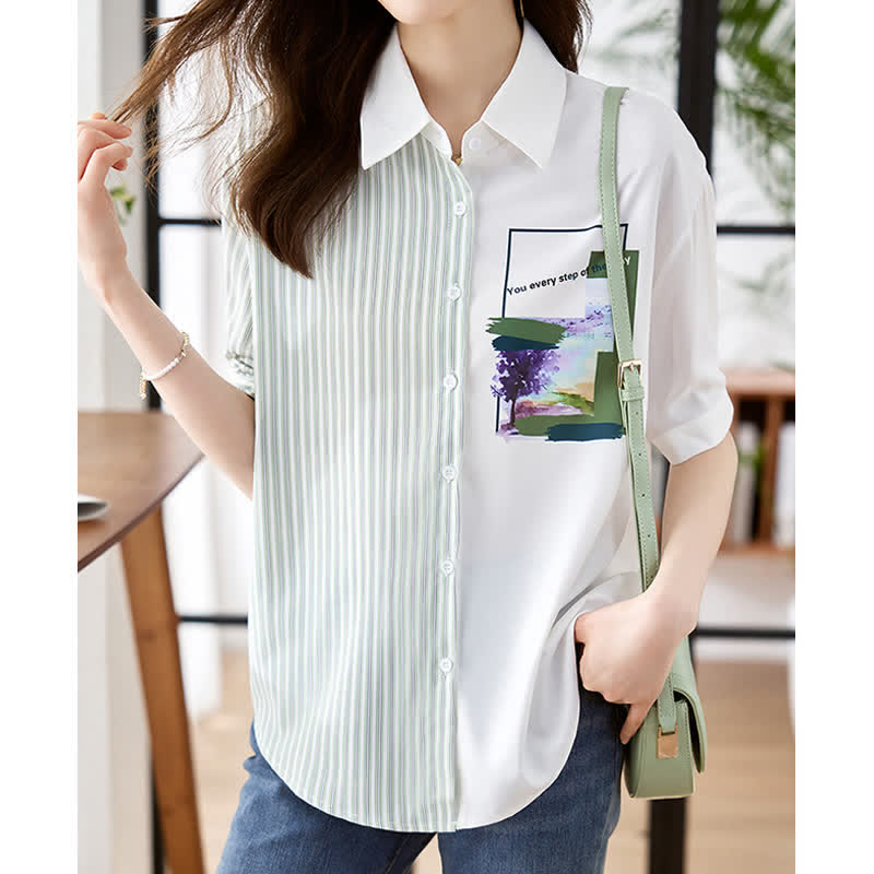 Sweet Irregular Stripe Chiffon Lapel Shirt modakawa