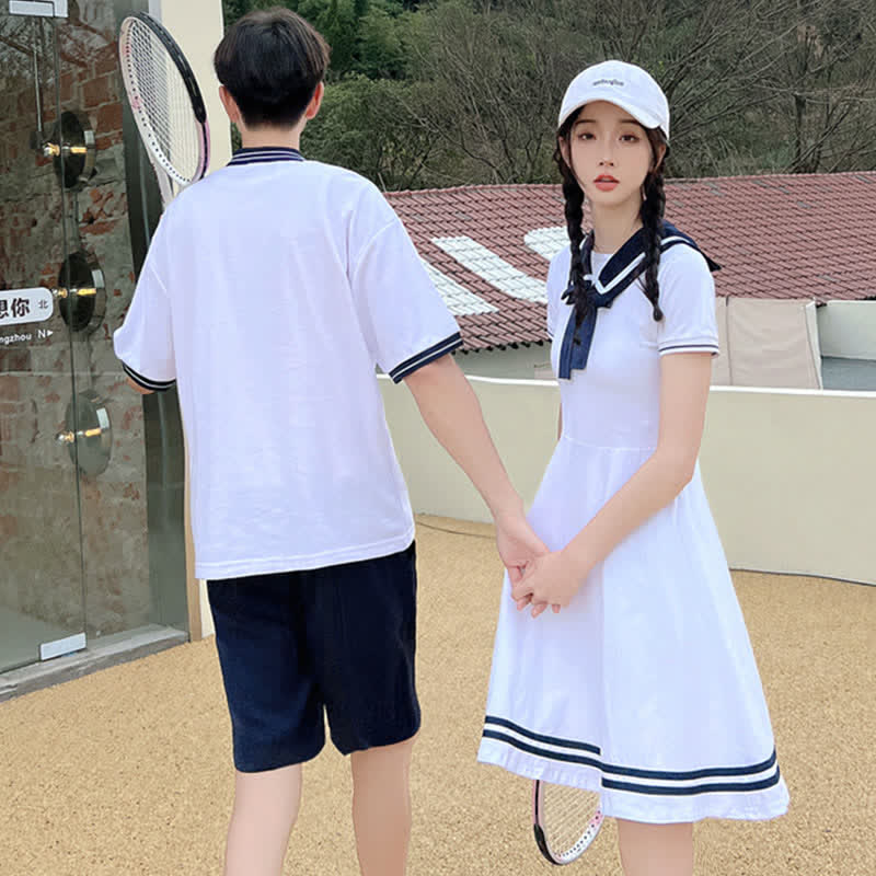 Cute Couple Sailor Collar Dress T-Shirt Shorts modakawa