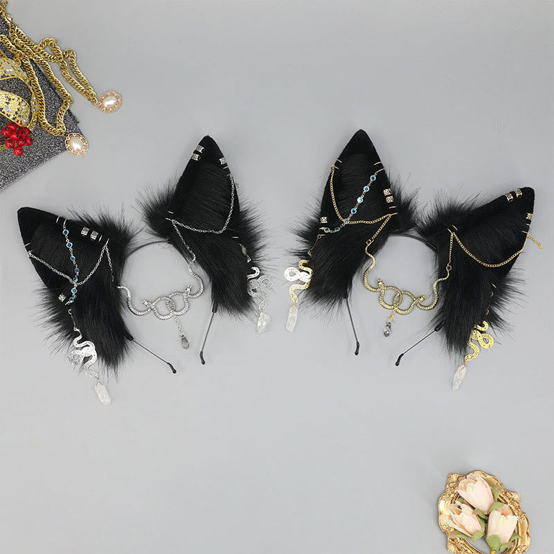 Black Snake Chain Fox Ears Furry Headband modakawa