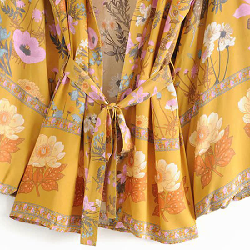 Boho Blossom Print Belt Cardigan Outerwear modakawa