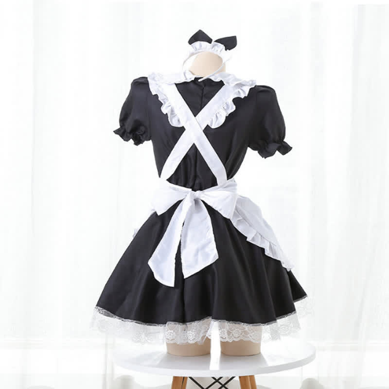 Sweet Love Heart Hollow Out Ruffled Maid Dress Modakawa