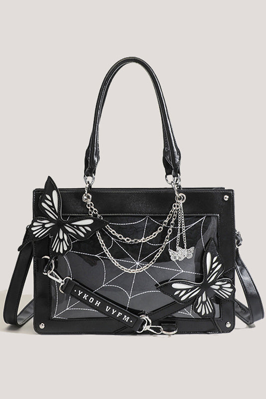 Black Spider Web Butterfly Tote Bag SpreePicky