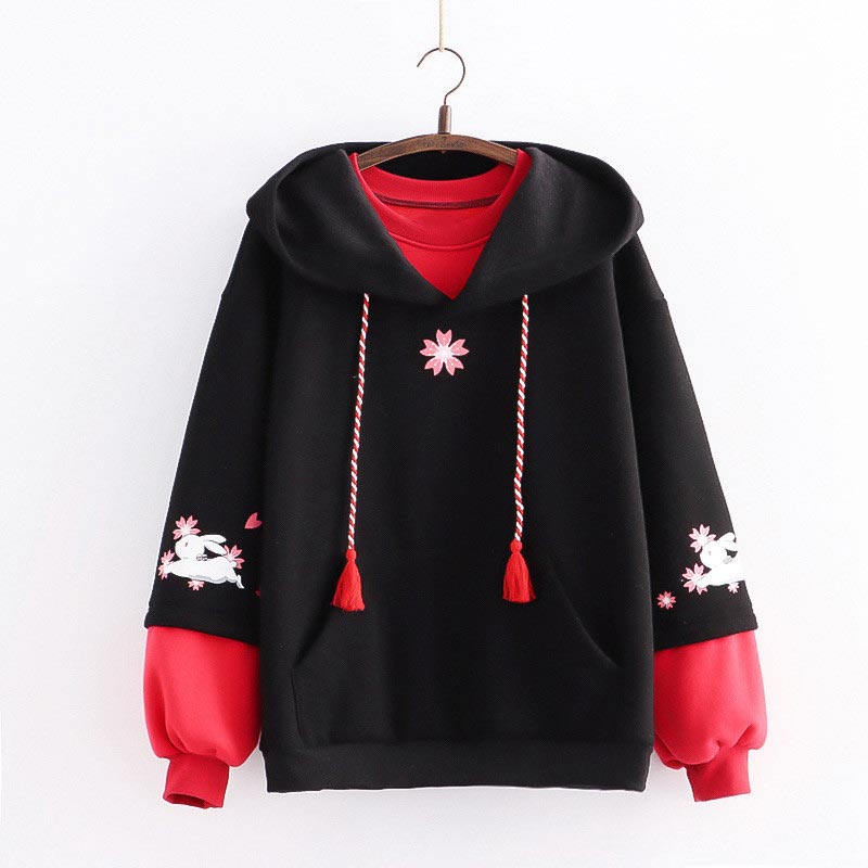 Floral Rabbit Print Plush Sweatshirt Modakawa