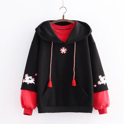 Floral Rabbit Print Plush Sweatshirt Modakawa