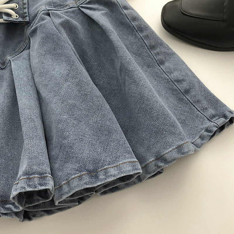 Sweet High Waist Lace Undershorts Lace-up Denim Skirt modakawa