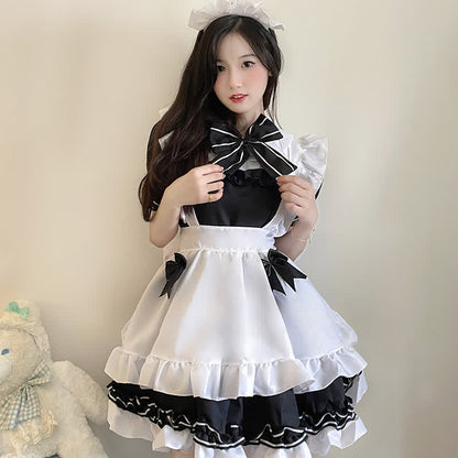 Lolita Devil Bow Knot Ruffled Maid Dress Modakawa