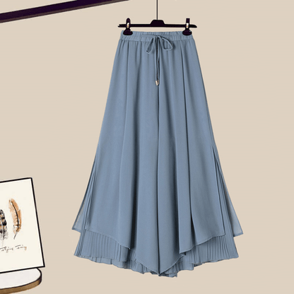 Sqaure Collar Lace Up Layered Top Blue Pantskirt modakawa