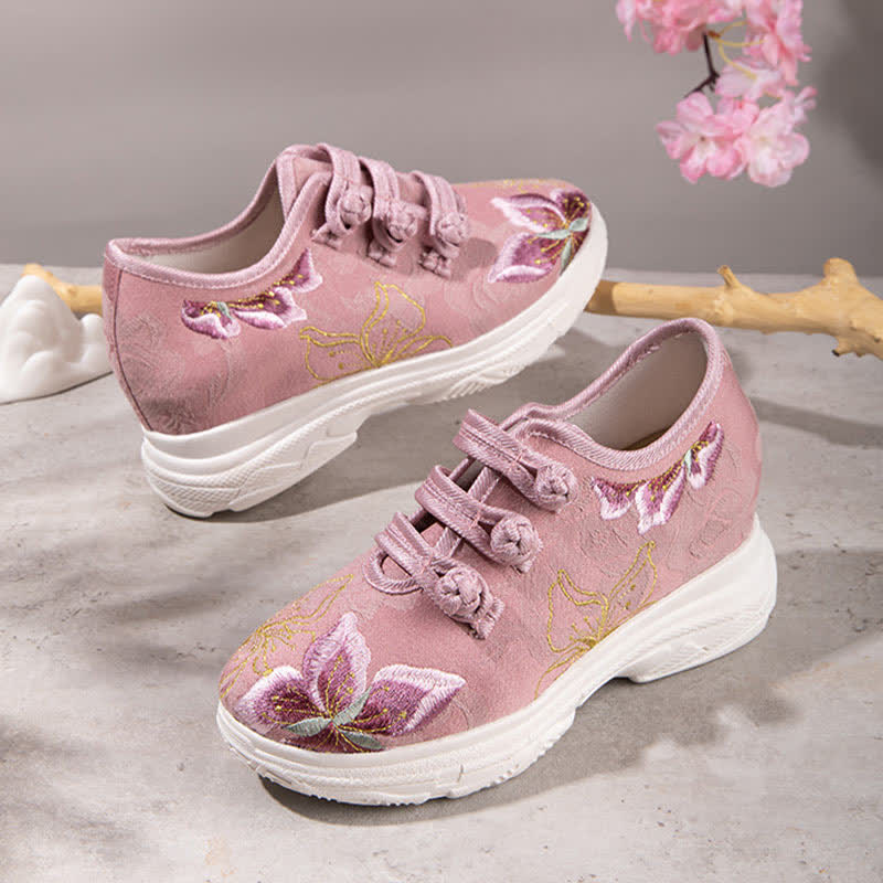 Pink Blossom Embroidery Buckle Platform High Heels Shoes modakawa