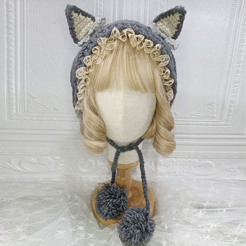 Cute Cat Ears Lace Lolita Hat Warm modakawa