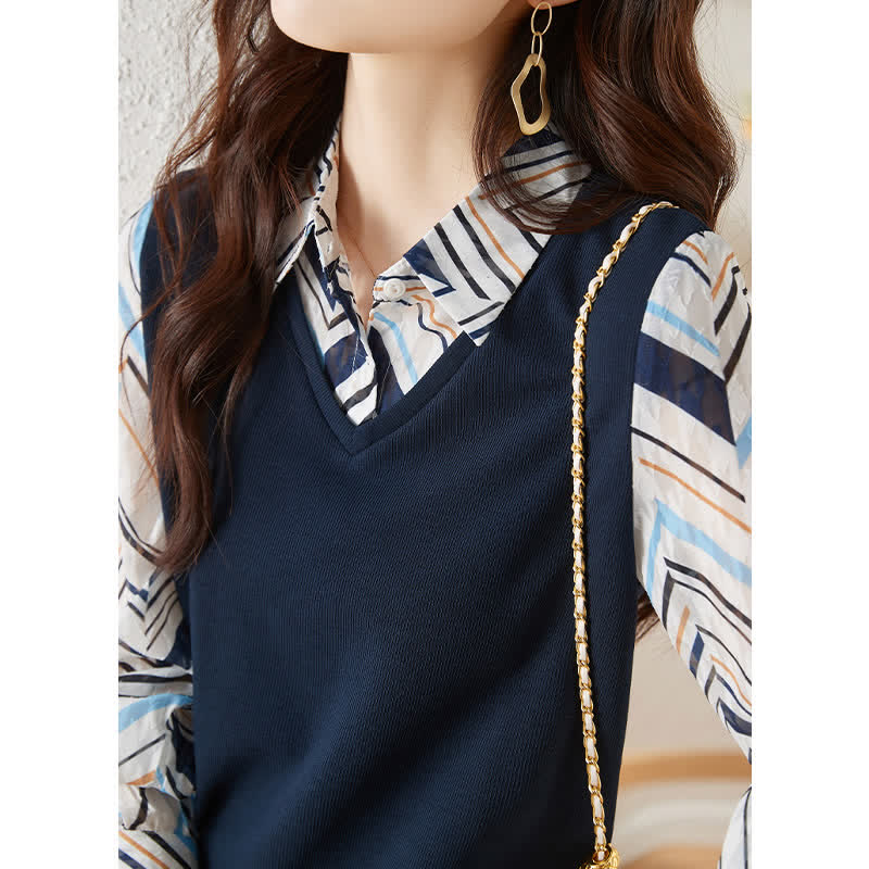 Chic Stripe Print Lapel Shirt modakawa