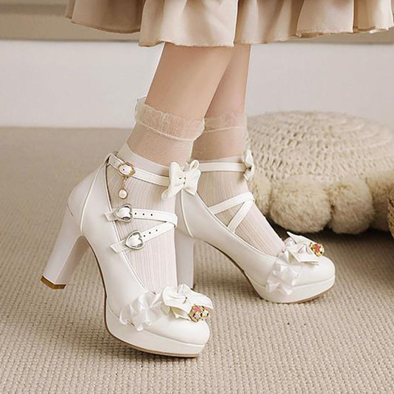 Sweet Lace Bow Lolita Mary Janes Shoes Modakawa