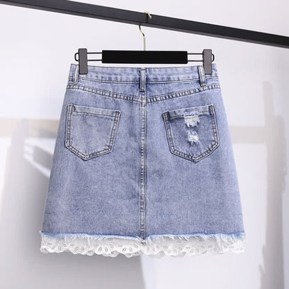 Bowknot Knitted T-Shirt High Waist Denim Skirt modakawa