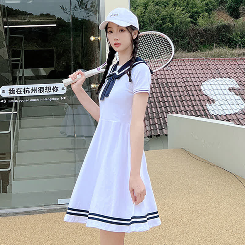 Cute Couple Sailor Collar Dress T-Shirt Shorts modakawa