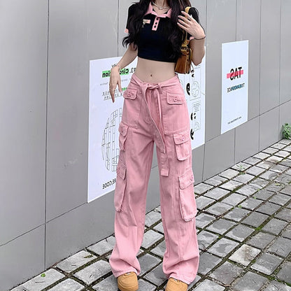 Vintage Love Heart Crop T-Shirt Pink Cargo Pants modakawa