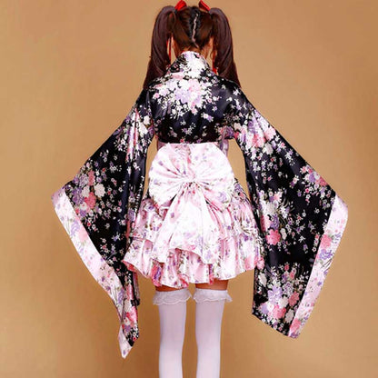 Cosplay Flower Print Bowknot Kimono Costume modakawa