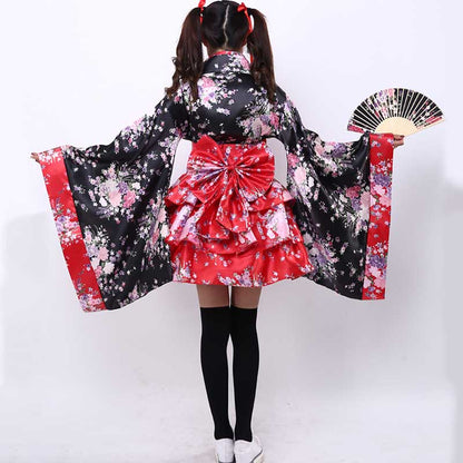 Cosplay Flower Print Bowknot Kimono Costume modakawa