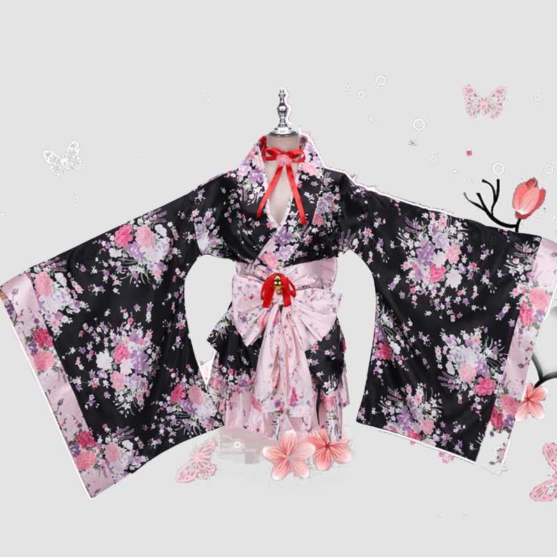 Cosplay Flower Print Bowknot Kimono Costume modakawa