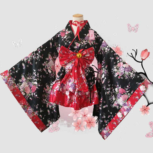 Cosplay Flower Print Bowknot Kimono Costume modakawa