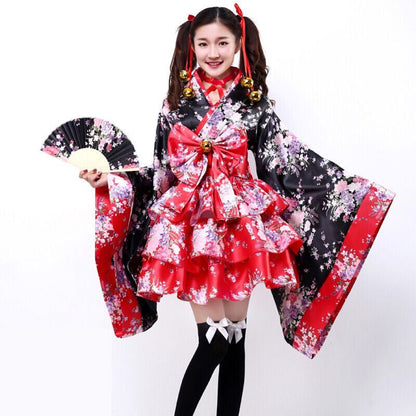 Cosplay Flower Print Bowknot Kimono Costume modakawa